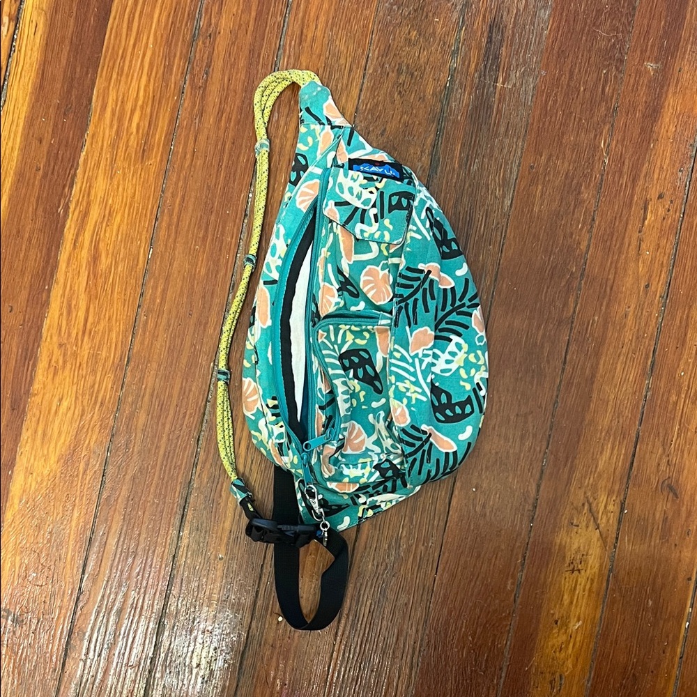 Kavu Teal and Yellow Patterned Sling Bag